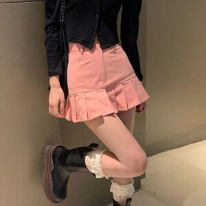 HOUZHOU Sexy Kawaii Denim Skirt Women Korean Summer Pleated Mini Skirts for Girls