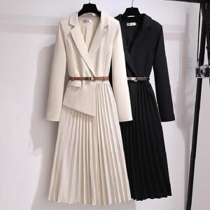 Summer Star Autumn French Fake Two-piece Suit Dress Feminine Temperament Mid-length Pleated Skirt Ladies Elegant Long-sleeved Slim Skirt