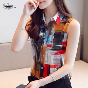 surwenyue Casual Loose Cardigan Womens Shirt Spring  Summer Sleeveless Chiffon Shirt For Women Printed Ladies Tops Clothes 9456 50