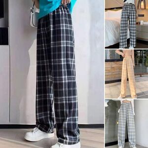 ZXXY Women's Retro Wide Leg Casual Pants Elastic Summer High Waist Loose Plaid Lightweight