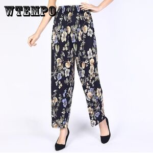 WTEMPO Women Summer High Waist Wide Leg Floral Printed Casual Pants Female Big Size Loose Elastic Waist Simple Thin