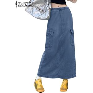 ZANZEA Women Casual Elastic Waist Split Hem Drawstring Skirts