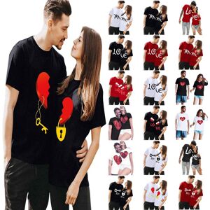 mudahua Men Women Valentine's Day Blouses Round Neck  Letter Love Print Couples Shirts Tops