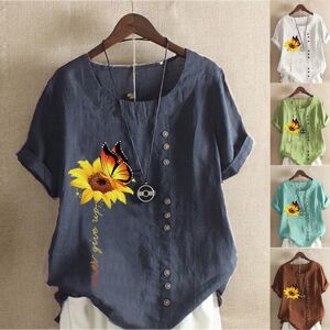 aidegou2 Women's Summer Round Neck Short Sleeve T-shirt Casual Cotton Linen Graphic Shirt Leisure Fashion Loose Sunflower Butterfly Prined Blouse Tops