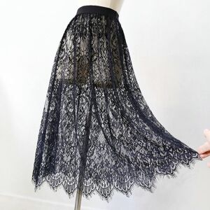 Forlan Women Sexy Mesh Lace Transparent Long Tulle Skirt Korean Fashion Summer Ladies Elastic High Waist Black White Beach Midi Skirt