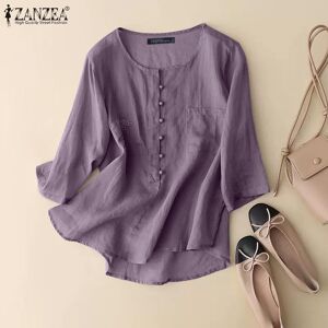 ZANZEA Women Casual Summer 3/4 Sleeve O-neck Cover Up Blouse Tops