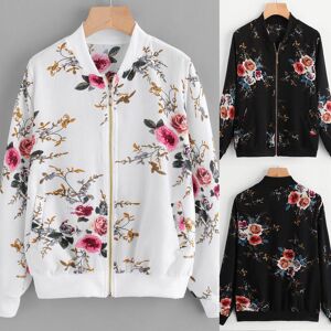 uniqueness Womens Retro Floral Printing Zipper Up Bomber Jacket Casual Coat Outwear