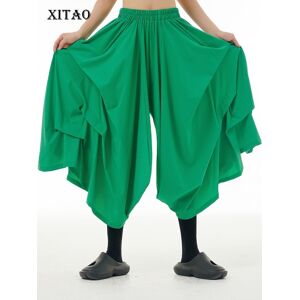 XITAO Irregular Solid Wide Leg Pants Casual Folds Women Pants WLD9274