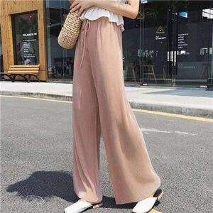 Clear sky Summer Wide Leg Pants for Women Casual Elastic High Waist Fashion Loose Long Pleated Trousers