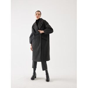 Juste Black Striped Oversize Cashmere Coat with Sleeve Detail