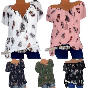 Newallen Plus Size Womens Short Sleeve V Neck T-Shirt Boho Floral Loose Tunic Blouse Tops