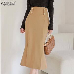 ZANZEA Women Summer Casual High Waist Slim Split Hem Fishtail Skirts