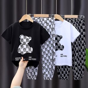 women fashionable clothing Boys Clothing Set Summer Short Sleeves Love Bear Letter T-Shirt + Pants Baby Two-Piece