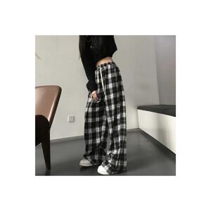 Santra Sports Wear Harajuku Black And White Plaid Pants Summer Casual Wide Leg Korean Fashion Loose Straight Tracksuit Y2k Bottom