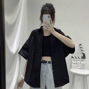 ZS Sunshine Shirts Women Short Sleeve Solid Harajuku Loose Vintage Ladies Tops All-match BF Summer Chic Stylish Basic Black Clothing Girls