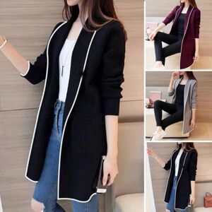 chehaoyun Women Fall Winter Jacket Open Stitch Cardigan Long Sleeve Mid Length Solid Color Loose Pockets Lapel Lady Warm Coat
