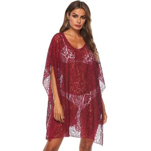 HerSight Solid Lace Sexy Perspective Deep V-neck Loose Beach Bikini Sun Protection Cover Up