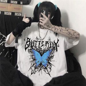 limindong Summer Sport Harajuku T-shirt Beautiful Gothic Butterfly Punk Cartoon Short Sleeve O-Neck Top Women Direct Summer Loose Oversize Streetwear