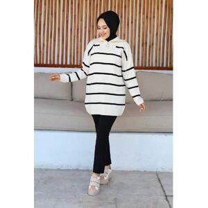 Palmiye Clothing & Footwear & Accessories Beige Collar Zippered Striped Knitwear Tunic