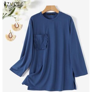 ZANZEA Women Casual Long Sleeve O-neck Solid Color Loose Blouse