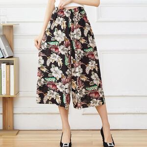 Zorioneko Women Summer Big Size High Waist Wide Leg Casual Culottes Loose Elastic Waist Floral Printed Thin Cropped Pants