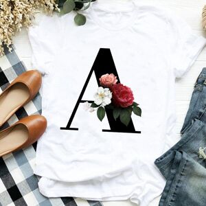 Fashion Printed Clothes Women T Shirt A To Z English Letter Floral Print Tshirt Women Short Sleeve O Neck Loose T-shirt Ladies Tee Shirt Tops Clothes