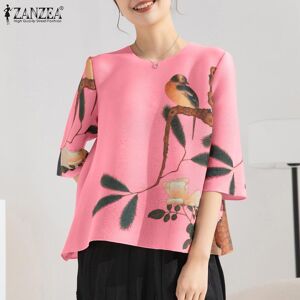 ZANZEA Women's Summer Round Neck Five Sleeve Muscle Fabric Printed Loose Blouse