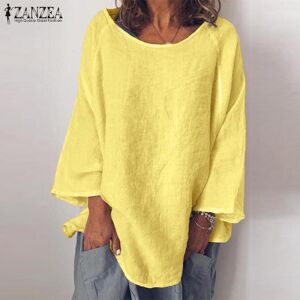 ZANZEA Women Casual Long Sleeve O-neck Cotton Cover Up Blouse