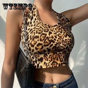 WTEMPO Ladies Short Sexy Crop Top Leopard Print Halter Neck Small Camisole Women's High Waist Open Back Tube Top Trend Steetwear Tank Top Sleeveless Pullover