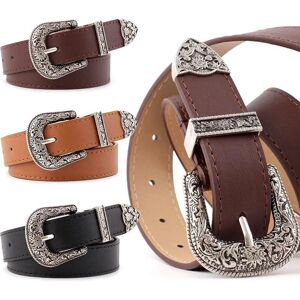 Sunnyway Vintage Style Solid Color PU Leather Wide Belt For Jeans Pants Dress Ladies Belt With Western Buckle