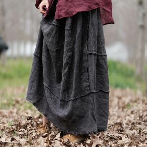 Johnature Distress Flash Elasticated Waistband Flax Skirt Spring Summer Woman New  Solid Color Vintage Skirts