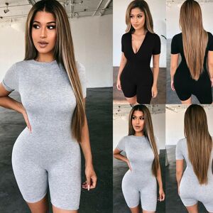 Little Fashionistas Women Short Sleeve Bodycon Bodysuit Stretch V-Neck Leotard Jumpsuit Romper