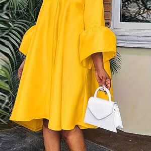 Temu Flared 3/4 Sleeve Solid Dress, Casual Mock Neck Loose Midi Dress, Women's Clothing White L(8/10)