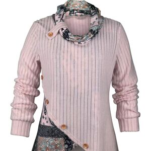 Temu Contrast Paisley Cowl Neck Tunics, Elegant Long Sleeve Button Decor Outwear, Women's Clothing Pale Pinkish Gray XL(12)