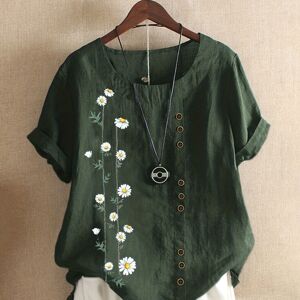 Temu Plus Size Casual T-shirt, Women's Plus Floral Print Short Sleeve Round Neck Button Decor Tee Burgundy 5XL(22)