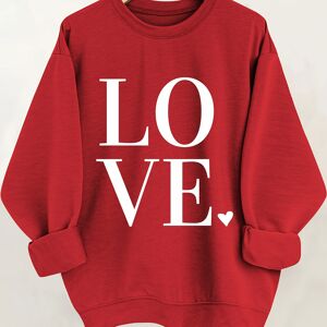 Temu Letter Print Pullover Sweatshirt, Casual Long Sleeve Crew Neck Sweatshirt For Fall & Winter, Women's Clothing, Valentine's Day Red XL(12)