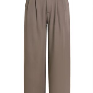 Temu Solid High Waist Pleated Tailored Pants, Elegant Long Length Work Office Pants, Women's Clothing Coffee XS(2)