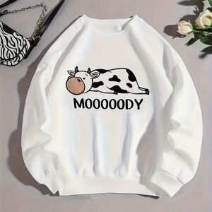 Temu Cow & Letter Print Pullover Sweatshirt, Casual Long Sleeve Crew Neck Sweatshirt For Fall & Winter, Women's Clothing Coffee L(8/10)