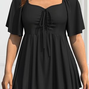 Temu Plus Size Simple Solid Top, Casual V Neck Short Sleeve Top, Women's Plus SizeÂ clothing Black 3XL(18)