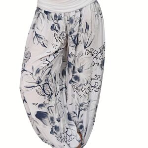 Temu Plus Size Boho Pants, Women's Plus Floral Print Ruched Low Waist Loose Comfy Harem Pants Rouge 3XL(18)