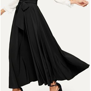 Temu Solid Lace Up High Waist Skirt, Elegant Big Swing Flared Maxi Skirt, Women's Clothing Black L(8/10)