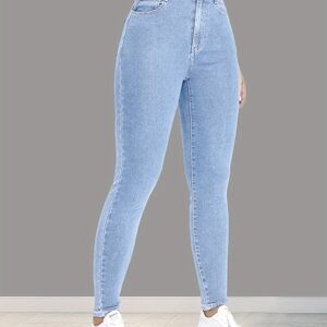 Temu Slim Fit Washed Skinny Jeans, High Stretch Slant Pockets Tight Jeans, Women's Denim Jeans & Clothing Sky Blue XS(2)