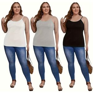 Temu Plus Size 3 Pack Solid Color Cami Top, Casual Sleeveless Backless Cami Top For Spring & Summer, Women's Plus Size Clothing White+gray+black 2XL(16)