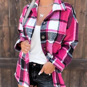 Temu Plaid Print Collar Button Shirt, Casual Long Sleeve Shirt For Spring & Fall, Women's Clothing Mixed Color L(8/10)