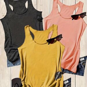 Temu 3pcs Solid Color Crew Neck Tank Top, Casual Sleeveless Top For Spring & Summer, Women's Clothing Mixed Color M(6)
