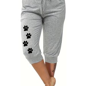 Temu Paw Print Jogger Capri Pants, Casual Drawstring Slant Pockets Pants For Spring & Summer, Women's Clothing Grey XL(12)