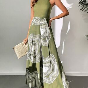 Temu Graphic Print Tie Back Jumpsuit, Elegant Sleeveless Wide Leg Jumpsuit For Spring & Summer, Women's Clothing Army Green S(4)