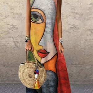 Temu Abstract Print Crew Neck Tank Dress, Casual Sleeveless Maxi Dress For Spring & Summer, Women's Clothing Mixed Color M(6)
