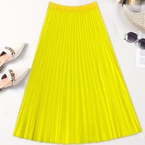 Temu Women's Elegant Pleated Skirt, Mid-length High Waist A-line Skirt, Perfect For Casual Home Wear And Street Fashion Fluorescent Yellow S(4)