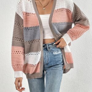 Temu Cut Out Color Block Knit Cardigan, Casual Long Sleeve Sweater, Women's Clothing Grey L(8/10)